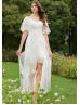 Off Shoulder Ivory Lace Tulle Garden Wedding Dress